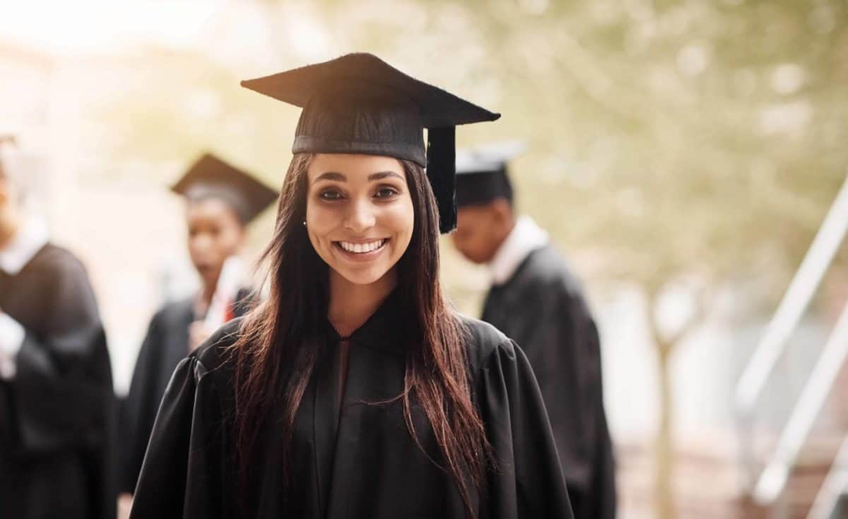 Portrait of a female student on graduation day from university.